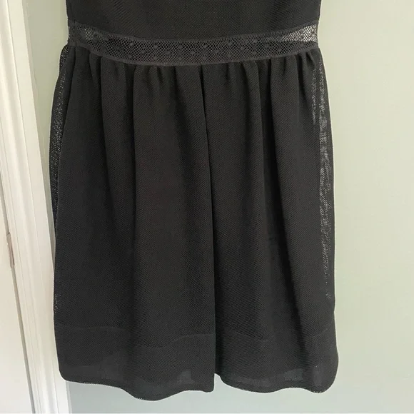 Sandro Paris Black Cocktail Plunging V-Neck Lace Trim Mini Fancy Party Dress